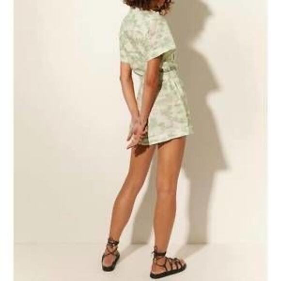 KIVARO White Green Floral Short Sleeve Belt Looped Chloe Romper Size US 2 - Picture 4 of 15